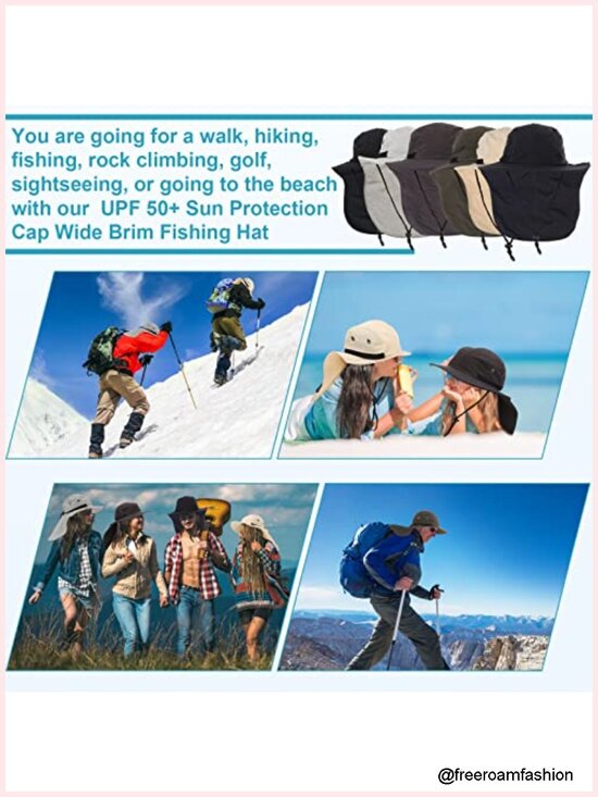 Sun Hat with Neck Flap Wide Brim UV Protection Hiking Safari Cap Unisex Outdoor main image 5